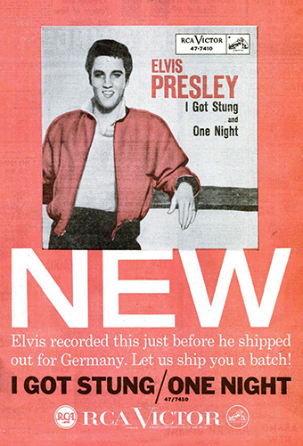 Anuncio del disco "I Got Stung", de Elvis Presley