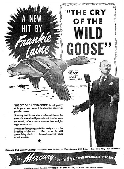 Anuncio promocionando la canción "The Cry Of The Wild Goose", de Frankie Laine