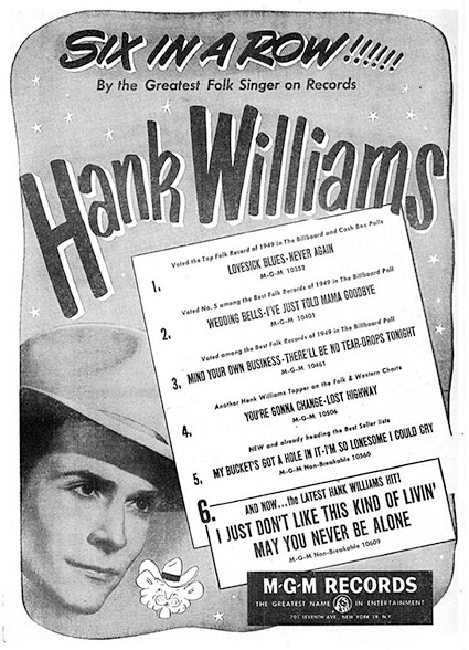 Anuncio promocionando al cantante de country Hank Williams