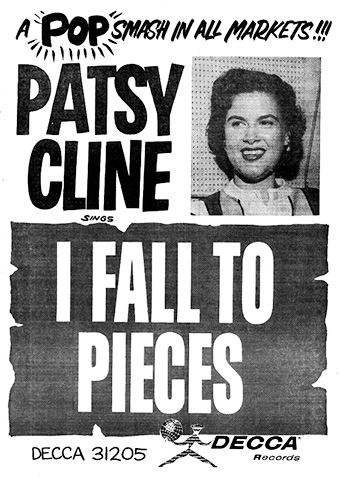 Anuncio promocionando a la cantante de country Patsy Cline (I Fall To Pieces)