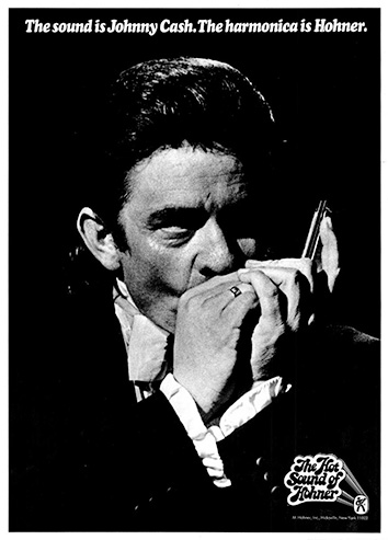 Anuncio protagonizado por Johnny Cash promocionando las armónicas Hohner