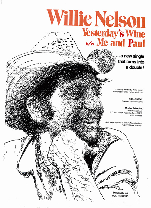 Anuncio promocionando la canción "Yesterday's Wine", de Willie Nelson