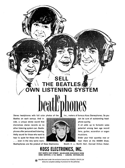 Anuncio de la marca de auriculares Koss Electronics, de los Beatles (Beatlephones)
