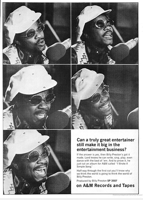 Anuncio promocionando a Billy Preston por la discográfica A & M Records